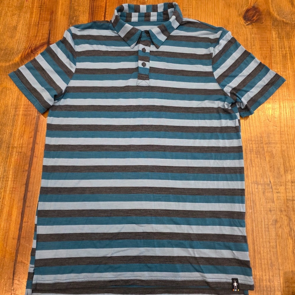 SmartWool Polo Shirt Mens M Merino Sport 150 Short Sleeve Striped